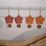 Boucles oreilles fleur orange corail